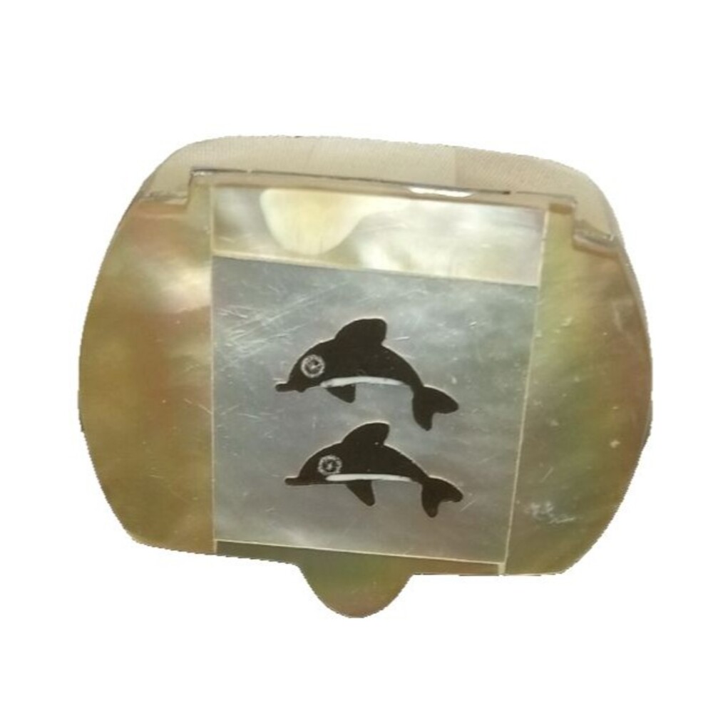 Vintgae Mother Of  Pearl Dolphin  Trinket Pill Jewelry Box Tan